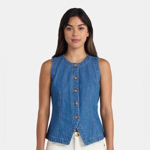 Time and Tru‎ Front Button Denim Vest Mid Blue Wash Denim Size Large